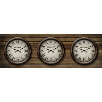 3659 שעון קיר אנלוגי קנבס בינלאומי Tel-Aviv London New York דמוי עץ
