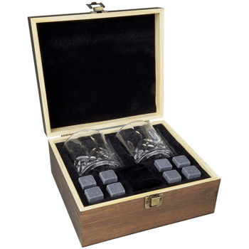 מארז מתנה וויסקי הכולל 2 כוסות ו-8 אבני קרח בקופסת עץ מהודרת 4645-2