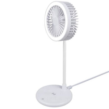 מטען אלחוטי שחור מהיר 10W משולב עם מאוורר שולחני 3 עוצמות ומנורת לד (6) לבן - 4898
