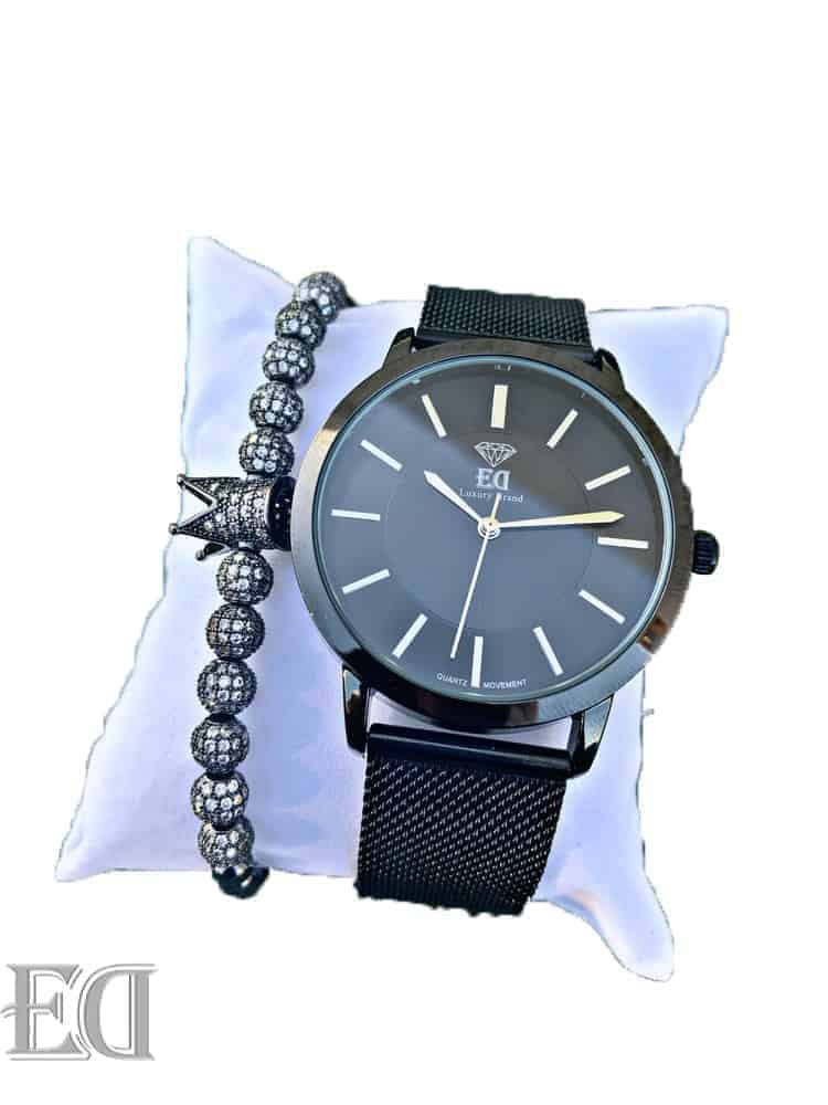 מתנה שעון יד סט שעון וצמיד פרימיום ED לגבר ולאישה-9