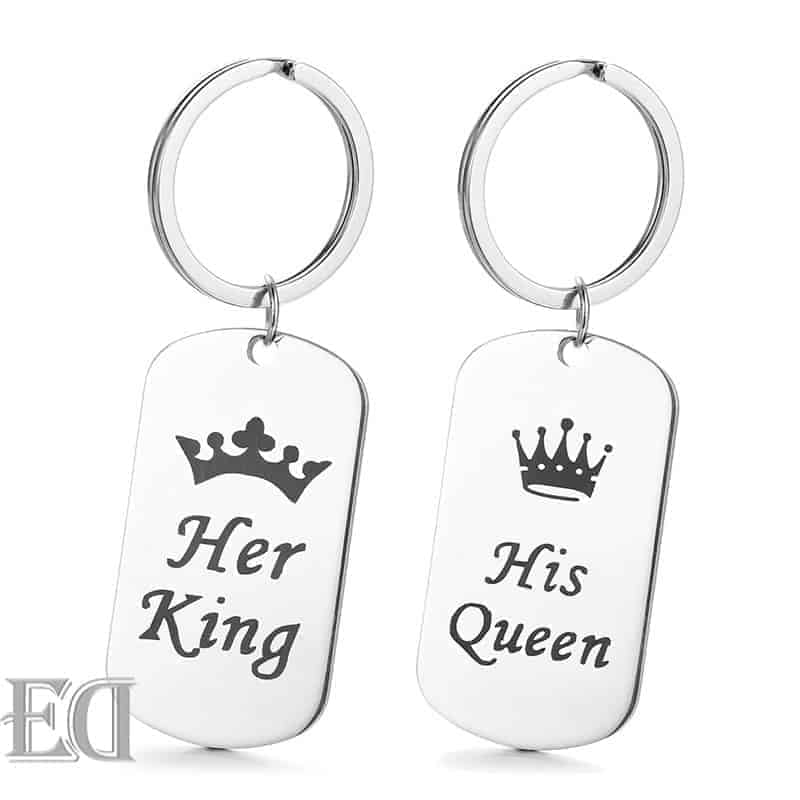 מתנות לגבר ולאישה מחזיק מפתחות כסף קינג קווין-1