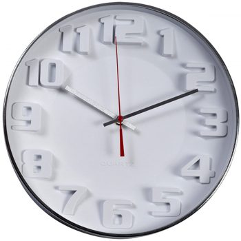 ציריך שעון קיר זכוכית לבן עם ספרות תלת-מימד קוטר 34 סמ 2496